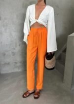 BEL LASTİK DETAYLI MODAL KUMAŞ PANTOLON - Orange - Görsel 4