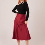 Çan Kesim Midi Bordo Saten Etek