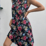 Kadın Renkli çiçek Baskılı Süprem Elbise