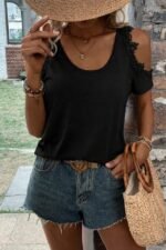 Kadın Omuzlardan Açık Yuvarlak Yakalı Viskon Bluz - Görsel 2