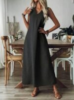 Kadın Askılı V Yakalı Uzun Elbise - Görsel 2