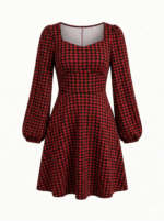 Kadın Uzun Kollu Kare Kalp Yakalı Mini Modal Elbise - Görsel 3