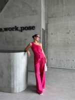 TEK KOL YELEK - PANTOLON TAKIM ATLAS - Fuşya - Görsel 4