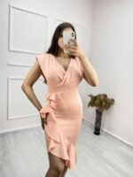 Scuba Kumaş Önü Fırfırlı Midi Boy Elbise - Görsel 7