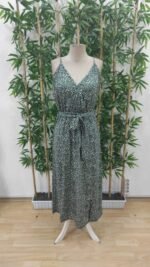 Kadın Ip Askılı Kruvaze Yakalı Yırtmaçlı Uzun Desenli Kuşaklı Süprem Elbise - Görsel 7