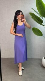 Kadın Askılı Yuvarlak Yaka Süprem Kumaş Elbise - Görsel 2