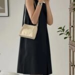 Kadın Askılı Sıfır Kol A Kesim Detaylı Ithal Krep Elbise