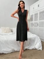 Kadın V Yakalı önden Düğmeli Kaşkorse Elbise - Görsel 2