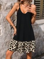 Kadın Ip Askılı Yuvarlak Yakalı Leopar Detaylı Elbise - Görsel 3