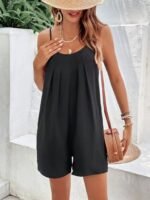 Kadın Ip Askılı Yuvarlak Yakalı Pileli Viskon Tulum - Görsel 5