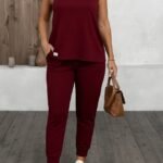 Kadın Askılı Yuvarlak Yaka Viskon Iki Iplik Bluz Ve Eşofman Altı Ikili Takım