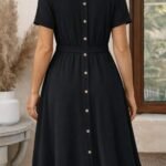 Kadın Kısa Kollu Yuvarlak Yaka Arkadan Düğmeli Viskon Midi Elbise