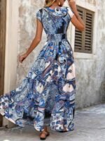 Kadın Kısa Yarasa Kanat Kollu V Yakalı Beli Büzgülü Süprem Elbise - Görsel 3