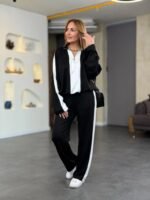 Kadın Uzun Kollu Yakadan Fermuarlı Viskon Iki Iplik Bluz Ve Pantolon Ikili Takım - Görsel 5