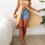 Kadın Straplez Boyundan Askılı Midi Bluz