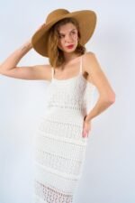 Ajurlu Astarlı Elbise - Ekru - Görsel 4