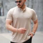 Erkek Düğme Yakalı Jakar Kumaş Kısa Kollu Tişört