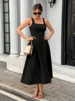 Kadın Askılı Kare Yakalı Uzun Ithal Krep Elbise - Görsel 3