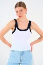 İki Renkli Atlet - Beyaz-Siyah - Görsel 3