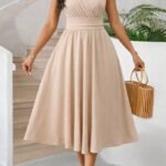 Kadın Askılı Kruvaze V Yakalı Beli Lastiklimidi Bürümcük Elbise