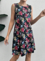 Kadın Renkli çiçek Baskılı Süprem Elbise - Görsel 2