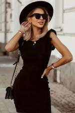 Kadın Kolsuz Omzu Volanlı Bisiklet Yaka Kaşkorse Mini Elbise - Görsel 6