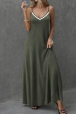 Kadın Ip Askılı V şerit Yakalı Uzun Viskon Elbise - Görsel 4