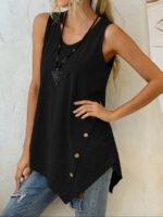 Kadın Askılı Yuvarlak Yakalı Asimetrik Kesim Detaylı Viskon Bluz