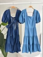 Kare Yakalı Ve Gipe Detaylı Tensel Elbise 2883 - Görsel 12