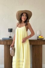 Sarı Askılı Müslin Elbise - Görsel 4