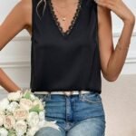 Kadı Askılı V Dantel Yakalı Sırttan Bağcıklı Sandy Bluz