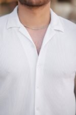 Erkek Ottoman Kumaş Apaj Yaka Kısa Kollu Gömlek - Görsel 3