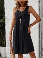 Kadın Askılı Yuvarlak Yakalı önden Pileli Kısa Aerobin Elbise - Görsel 2