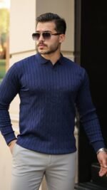 Erkek Saç örgü Desenli Uzun Kollu Triko - Görsel 2