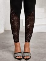 Kadın Yüksek Bel ışıltılı Tül Geometrik Detaylı Dalgıç Tayt - Görsel 3