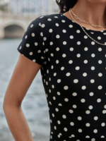 Kadın Kısa Kollu Bisiklet Yaka Puantiyeli Maksi örme Krep Elbise - Görsel 5