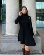 Kadın Uzun Kollu Balıkçı Yaka Salaş Kusa Akrilik Elbise - Görsel 5