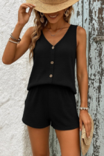 Kadın Askılı Kolsuz V Yakalı önden Düğmeli Bürümcük Bluz Ve Short Ikili Takım - Görsel 4