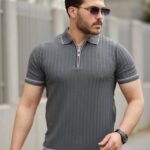 Erkek Fermuarlı Yakalı Kısa Kollu T-shirt