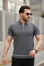 Erkek Fermuarlı Yakalı Kısa Kollu T-shirt