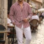 Erkek Dikey Çizgili Yarım Oversize Gömlek