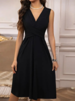 Kadın Askılı V Yakalı önde çapraz Detaylı Janjan Krep Elbise - Görsel 4