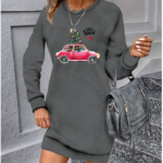 Kadın Uzun Kollu Bisiklet Yaka Desenli Viskon Iki Iplik Elbise