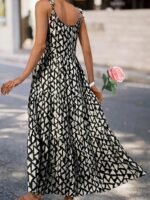 Kadın Askılı Yuvarlak Yaka Fırfırlı Desenli Uzun Bürümcük Elbise - Görsel 5