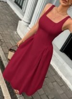 Kadın Askılı Kare Yakalı Uzun Ithal Krep Elbise - Görsel 4