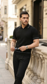 Erkek Zikzak Dokulu Yakalı Kısa Kollu Triko - Görsel 2