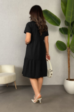 Kadın Kısa Kollu V Yakalı Viskon Elbise - Görsel 3