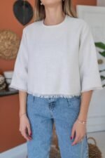 Beyaz Püskül Detaylı Bluz - Görsel 4