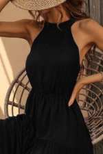 Kadın Kolsuz Halter Yaka Beli Lastiklidesenli Mikro Elbise - Görsel 2