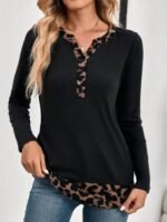 Kadın Uzun Kollu Yakadan Düğmeli Leopar Detaylı Kaşkorse Bluz - Görsel 2